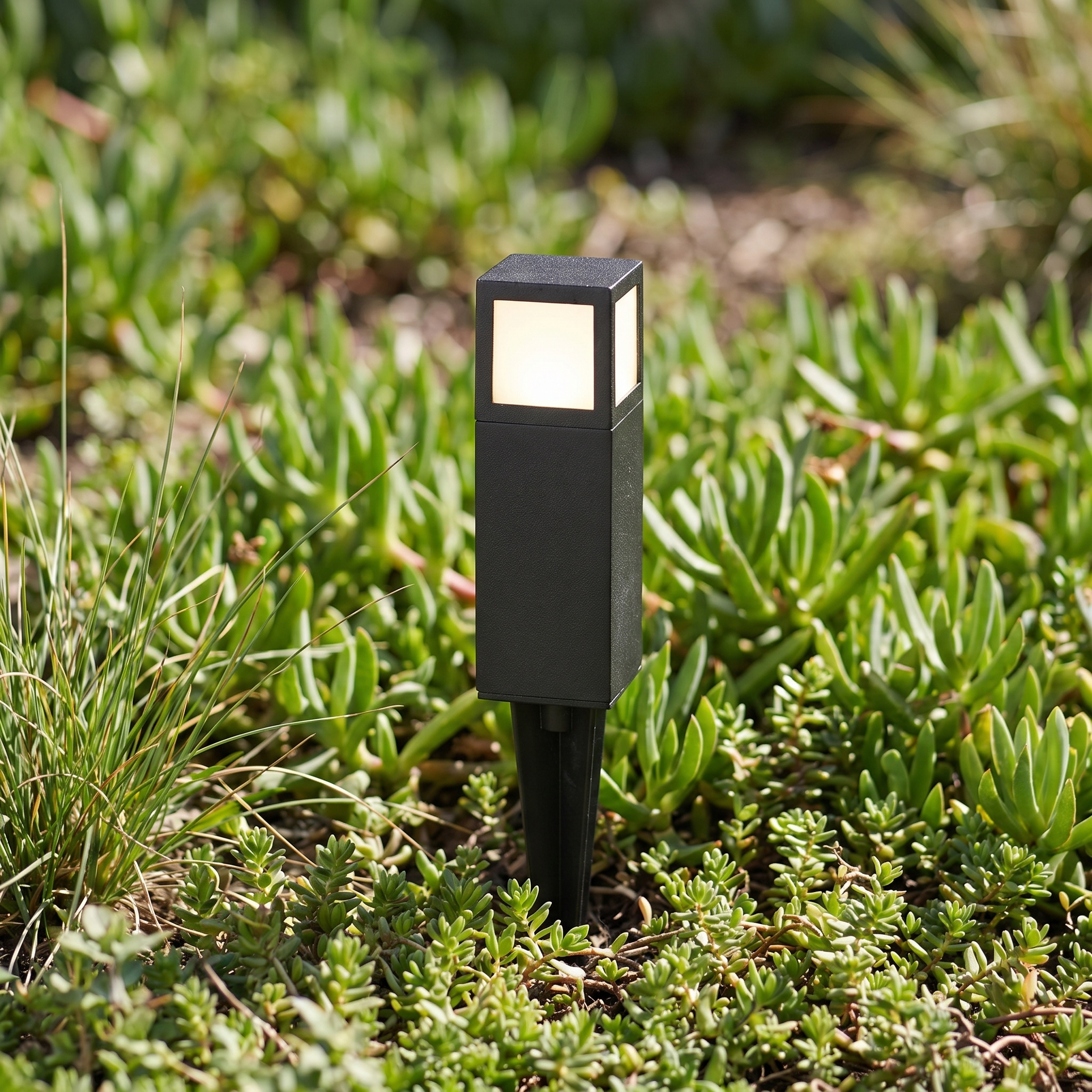 Meadow path light head and spike base detail