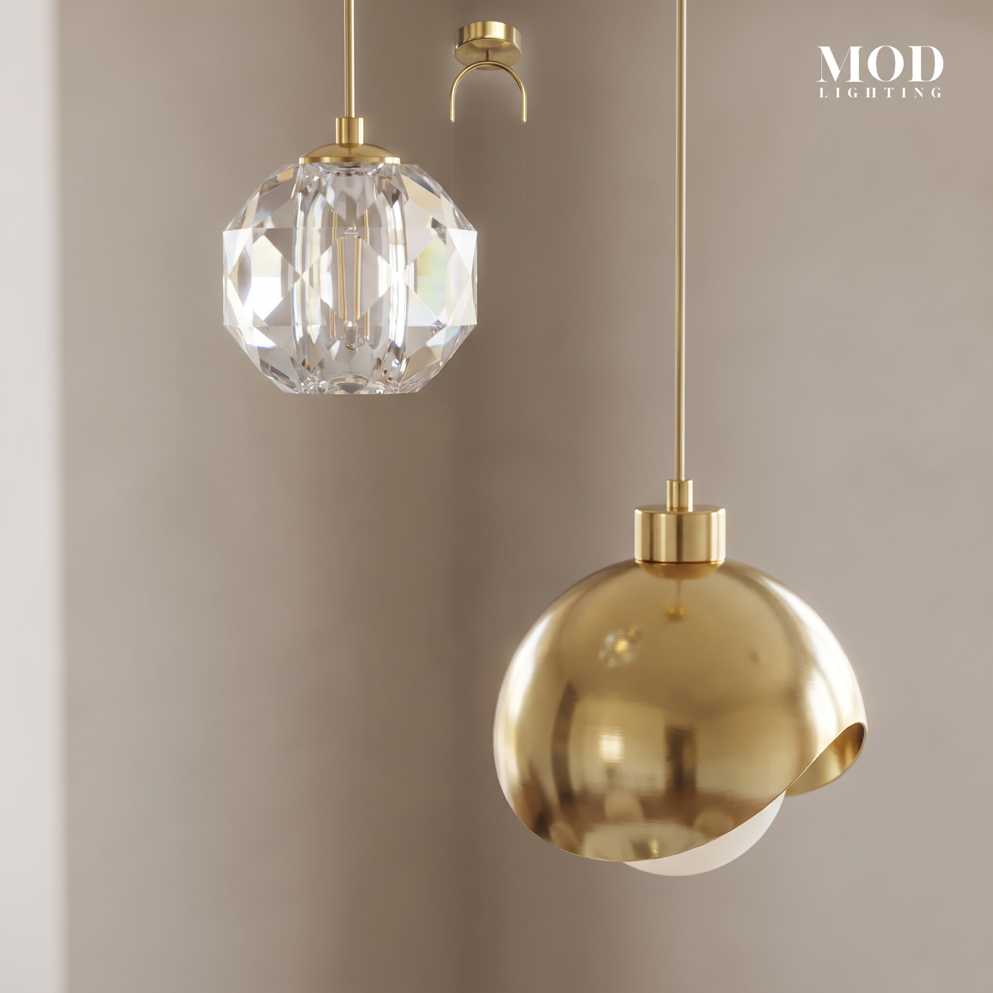 Diana pendant light crystal and gold detail