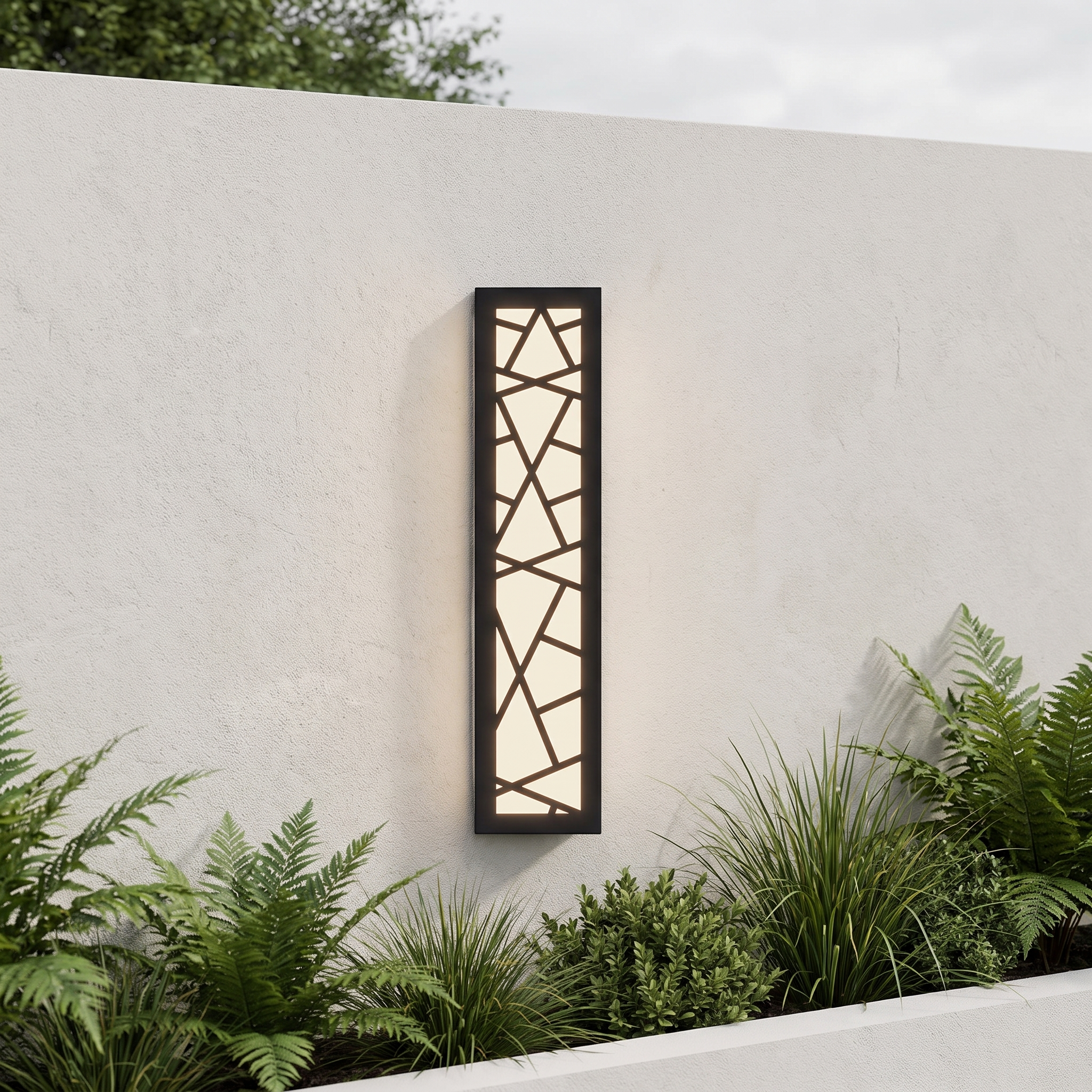 Harper wall light along a modern garden wall