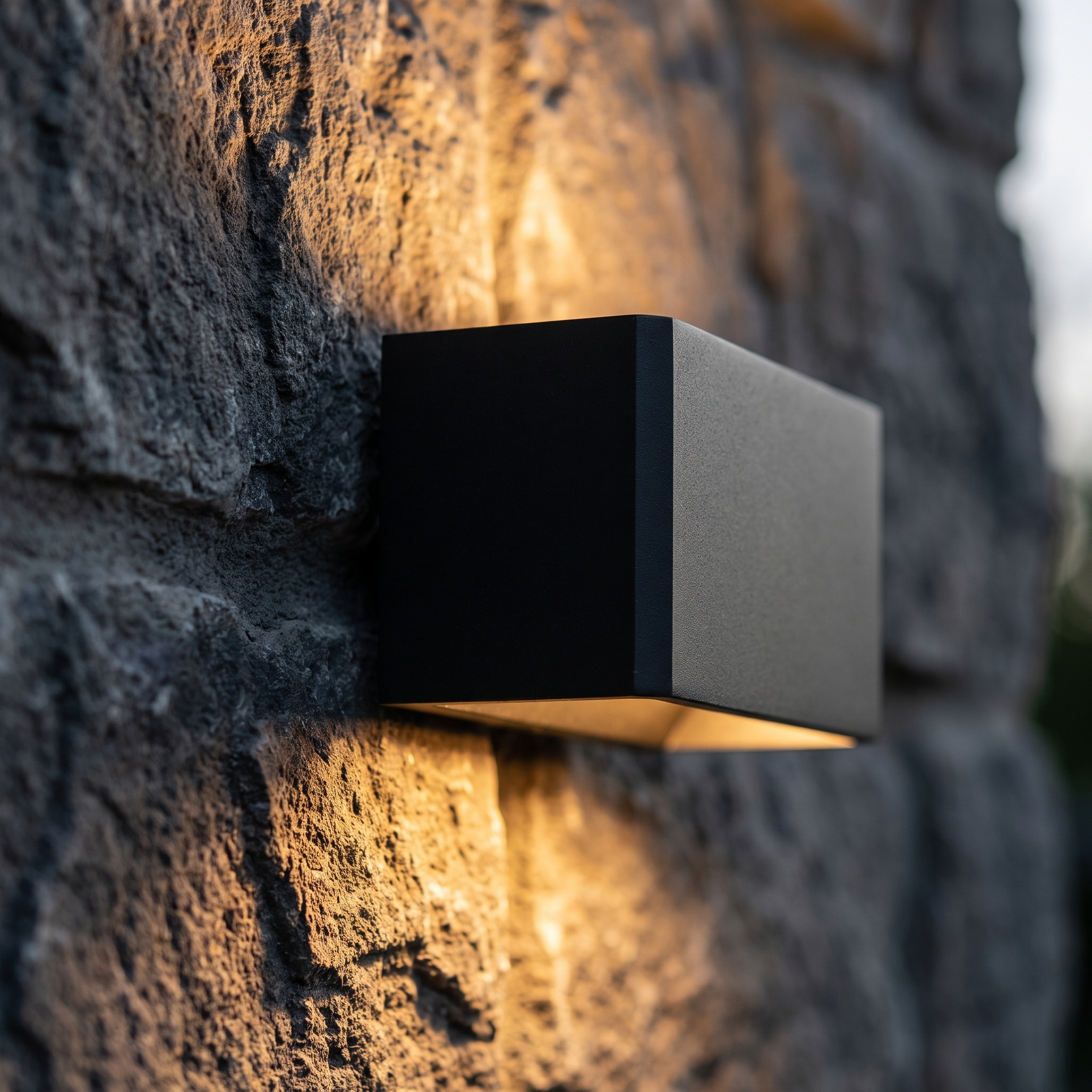 Black wall light detail on stone