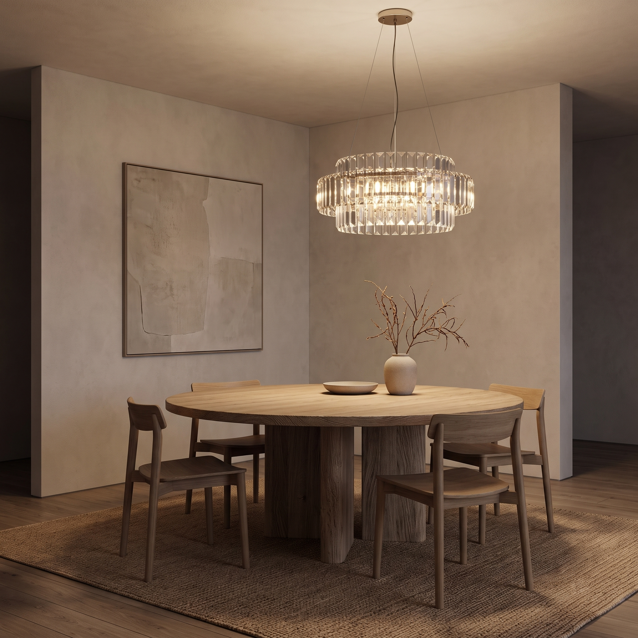 Pendant light above a dining table