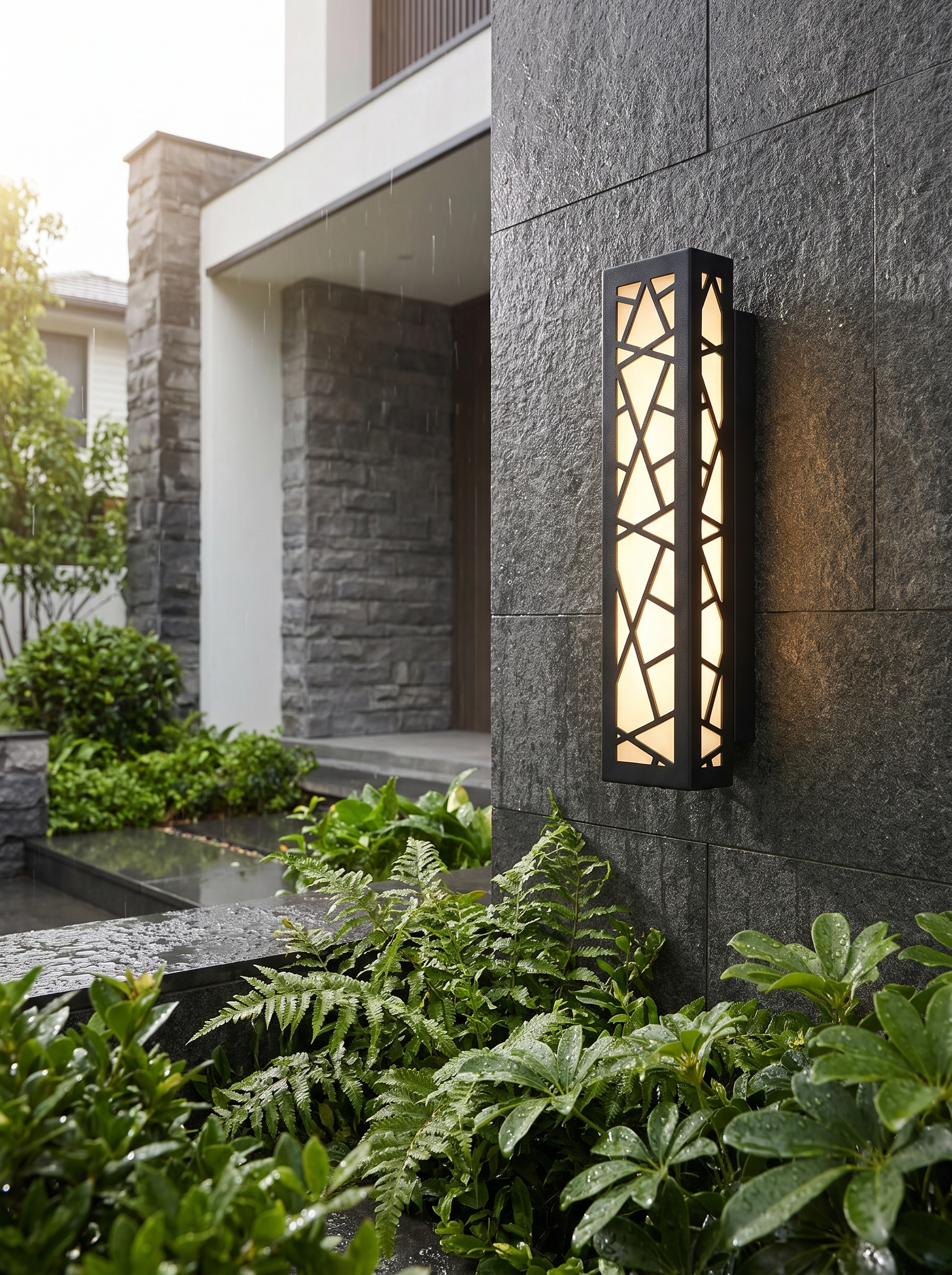 Harper wall light on a garden wall